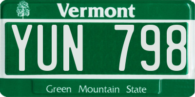 VT license plate YUN798