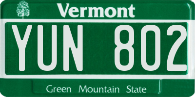 VT license plate YUN802