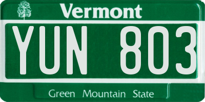 VT license plate YUN803