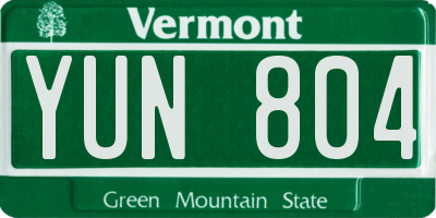 VT license plate YUN804