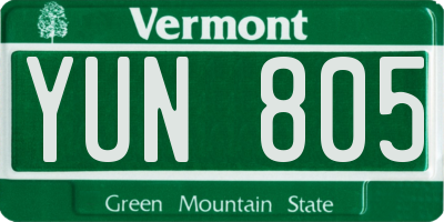 VT license plate YUN805