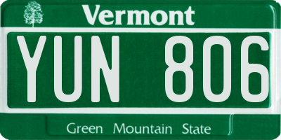 VT license plate YUN806