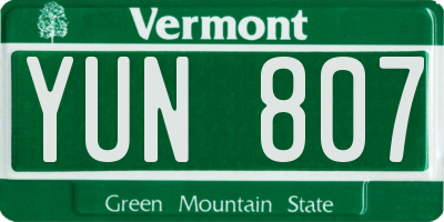 VT license plate YUN807