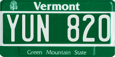 VT license plate YUN820