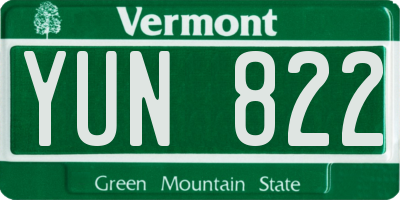VT license plate YUN822