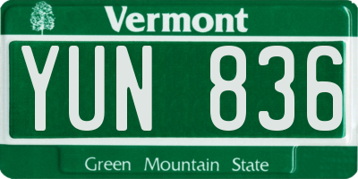 VT license plate YUN836