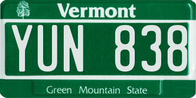VT license plate YUN838