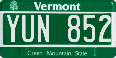 VT license plate YUN852
