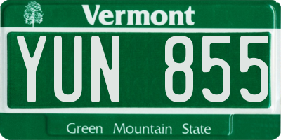 VT license plate YUN855