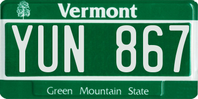 VT license plate YUN867