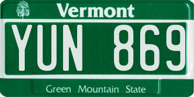 VT license plate YUN869