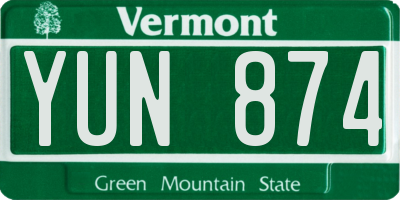 VT license plate YUN874