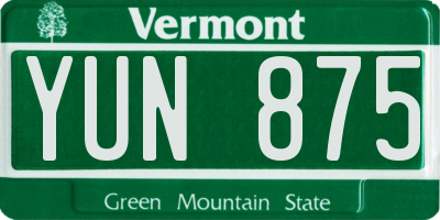 VT license plate YUN875