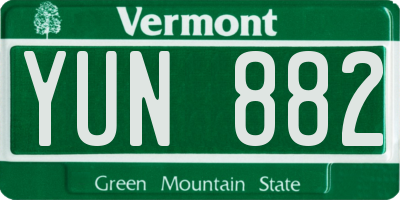VT license plate YUN882