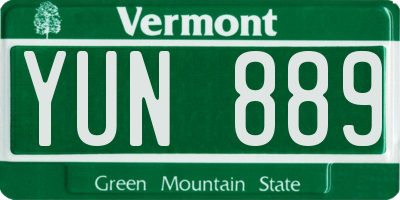 VT license plate YUN889