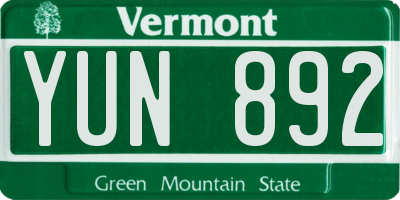 VT license plate YUN892