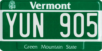 VT license plate YUN905