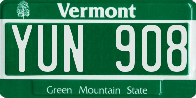 VT license plate YUN908