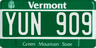 VT license plate YUN909