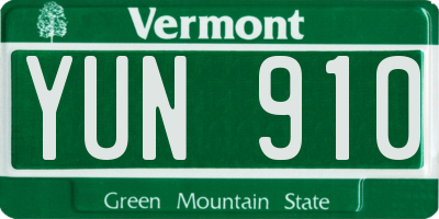 VT license plate YUN910