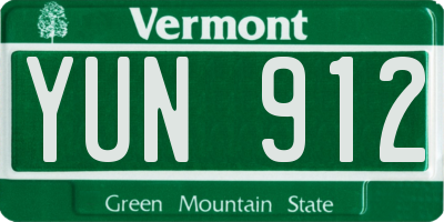 VT license plate YUN912