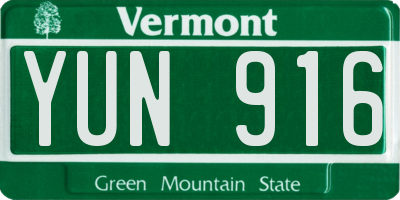 VT license plate YUN916