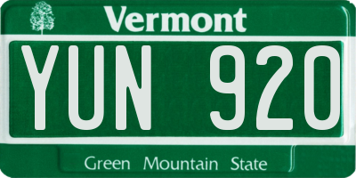 VT license plate YUN920