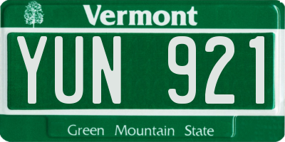 VT license plate YUN921