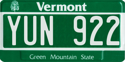 VT license plate YUN922