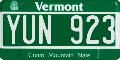 VT license plate YUN923