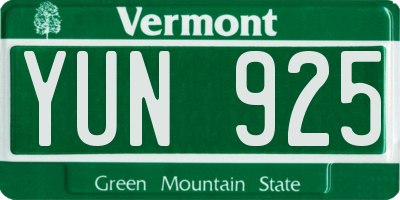 VT license plate YUN925