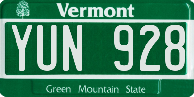 VT license plate YUN928