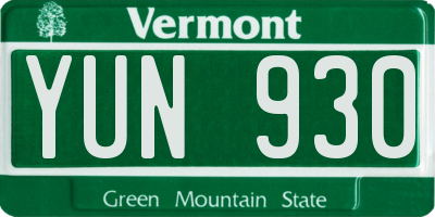 VT license plate YUN930