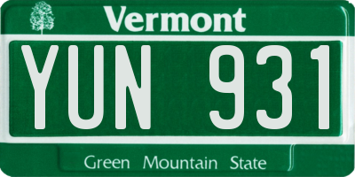VT license plate YUN931