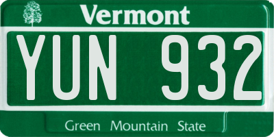 VT license plate YUN932