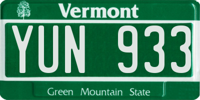VT license plate YUN933