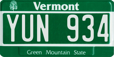 VT license plate YUN934