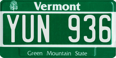 VT license plate YUN936