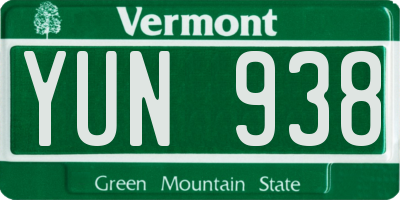 VT license plate YUN938