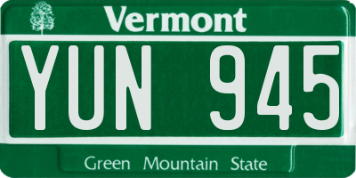 VT license plate YUN945