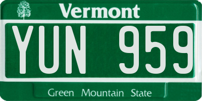 VT license plate YUN959