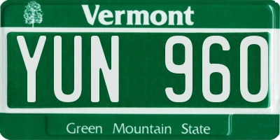 VT license plate YUN960