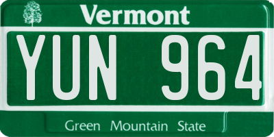 VT license plate YUN964