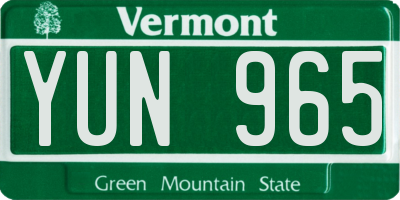 VT license plate YUN965