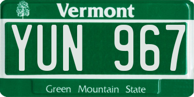VT license plate YUN967