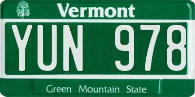 VT license plate YUN978