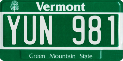 VT license plate YUN981