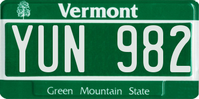 VT license plate YUN982
