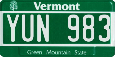 VT license plate YUN983