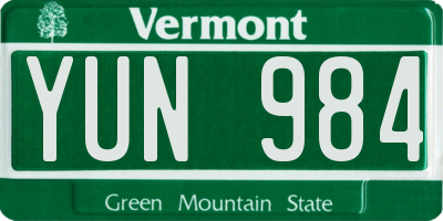 VT license plate YUN984